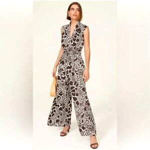 Adam Lippes Collective Giraffe Printed Wide Leg Tie Waist Jumpsuit EUC Size 14